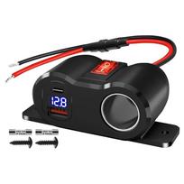 Automobilinis telefono įkroviklio adapteris PD QC3.0 lizdas 120W Cigarečių žiebtuvėlio maitinimo adapteris Greitas įkrovimas 12/24V su voltmetru Įjungimo/išjungimo jungikliu