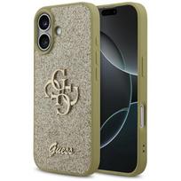 Telefono dėklas iPhone 17 aukso spalvos blizgus Guess