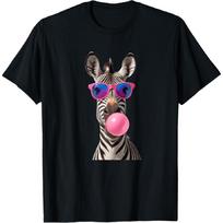 #snirt Juokingi Zebras Saldainis Burbulinis Rožiniai Saulės Akiniai Marškinėliai S juoda