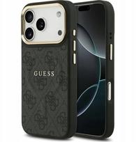 Guess PU odinė 4G auksinė rėmo dėklas su MagSafe iPhone 17 Pro 6.3" juodas -GUHMP17LP4MSEGCK