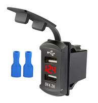 Dual QC 3.0 Car Charger Adapter Socket Voltmeter LED Digital Waterproof 12V 24V Phone Fast Charge for Rocker Marine Switch Panel Boat RV Vehicle žalios obuolio spalvos