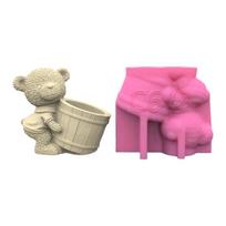 Succulent Flower Pots Mold Cartoon Bear Pen Holder Silicone Mould Concrete Plaster Planter Vase Mold Epoxy Resin Molds 1