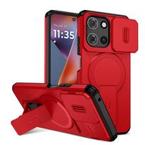 KEYSION Shockproof Armor Magnetic Case for Motorola MOTO G 5G 2025 Slide Camera Protection Kickstand Phone Cover for Edge 2025 for Edge 2025 raudona