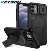 KEYSION Shockproof Magnetic Case for iPhone 11 12 Pro Max Slide Camera Lens Protect Kickstand Wireless Charging Phone Back Cover for iPhone 12 juoda
