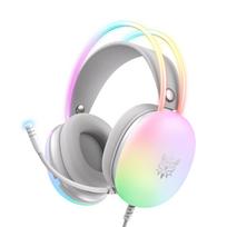 ONIKUMA RGB švytinčios laidinės žaidimų ausinės žemųjų dažnių garsiakalbio stereofoninis garsiakalbis su HD triukšmo mažinimo mikrofonu, skirtas žaidimams, patogiai dėvėti Ausinės Ausinės balta