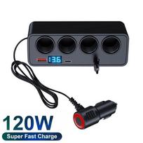 120W Automobilinis maitinimo konvertavimo kištukas Greito įkrovimo adapteris Naujas 4 lizdų automobilinis įkroviklis USB Automobilinis USB+QC3.0+PD3.0 Priedų lizdas USB 12V/24V CHINA juoda