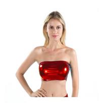 1 vnt. Klubinis blizgus boob tube liemenė PU odos bandeau poliesterio pluošto wetlook moteriška liemenėlė crop top M raudona