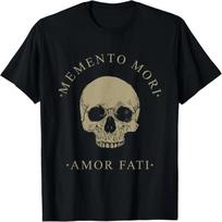 Stoicizmo filosofija Memento Mori Amor Fati Kaukolė Stoicizmo citata Marškinėliai L juoda