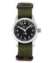 Hamiltono chaki spalvos lauko tekstilinis dirželis su juodu ciferblatu, kvarcinis H69301930, unisex laikrodis juoda