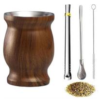 8oz Yerba Mate puodelio rinkinys, dvigubos sienelės, 304 nerūdijančio plieno mate moliūgas, karštį išlaikantis puodelis su 2 šiaudeliais ir valymo šepetėliu gėrimams 8oz