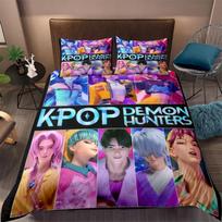 KPop D-Demon Hunters Viengulis patalynės komplektas Helovino kostiumo patalynės komplektas - 2-3 dalių antklodės, užvalkalo, pagalvės užvalkalo komplektai US Twin(172x218cm)