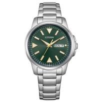 Citizen Silver Day Simple Green BM8180-71W Men's Watch, Light-Powered Eco-Drive, & Date, Three-Hand, Waterproof, Luminous, Design, žalia