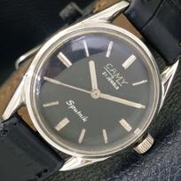 VINTAGE CAMY SPUTNIK RANKINIO UŽVEDIMO ŠVEICARIŠKAS VYRIŠKAS JUODO CIFERBLATO LAIKRODIS a703026-1
