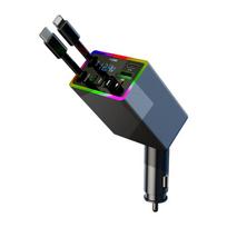 Automobilinis Bluetooth MP3 siųstuvas - 4 viename Greito įkrovimo įtraukiamasis laidas Automobilinis įkroviklis su įmontuotu medijos leistuvu iPhone ir Android telefonams