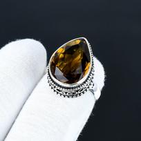 Dūminio topazo brangakmenio žiedas, 925 prabos sterlingų sidabro papuošalai, rankų darbo žiedas, dūminio topazo ryškus sidabrinis žiedas, gimtadienio dovanos Kalėdoms US 5 ruda