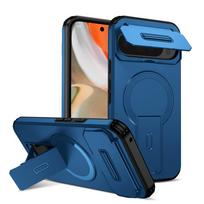 KEYSION Shockproof Magnetic Case for Google Pixel 9 10 Pro XL Slide Camera Protection Kickstand Phone Cover for Google Pixel 9A for Pixel 9A mėlyna