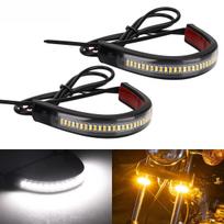 2 vnt. 12V LED motociklo posūkio signalo žibintas ir DRL žiedas šakės juostelės lemputė mirksintis posūkių rodiklis gintarinė balta moto mirksėjimo žibintas automobilių aksesuarai geltona/balta