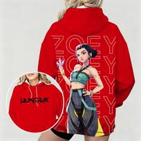 Women's Oversized Hoodie KPop Demon Hunters Zoey Animated Print Comfortable Fashionable Casual Daily Hoodie S raudona