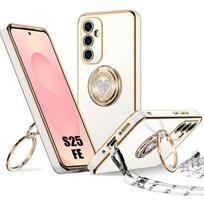 Coque pour Samsung Galaxy S25 FE, Silicone Souple avec Cordon et Anneau Rotatif Brillant - Blanc balta