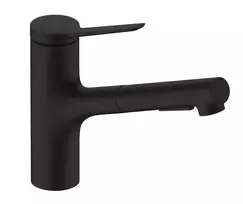 Hansgrohe Zesis M33 – kriauklės maišytuvas su ištraukiamu dušu, sBox, juodas matinis 74821670
