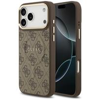 Guess 4G PU Klasikinis Logotipas MagSafe Dėklas iPhone 17 Pro Max - Rudas