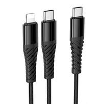 Kabelis 2in1 USB C į USB C + Lightning Hoco 1 m X123 juodas