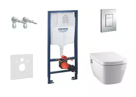 Grohe Rapid SL - Komplektas: Pakabinamas rėmas, dušelis su dušu ir sėdynė Tece, mygtukas Skate Cosmo, be rėmelio, SoftClose, chromuotas 38528SET-KT