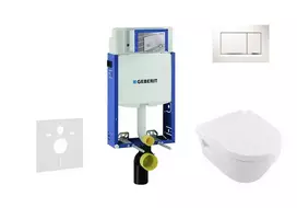 Geberit Kombifix - Pakabinamo tualeto su SIGMA30 nuleidimo mygtuku montavimo elementas, baltas / blizgus chromas + Villeroy & Boch - Tualetas ir unitazo dangtis, DirectFlush, SoftClose, CeramicPlus 110.302.00.5 NB5
