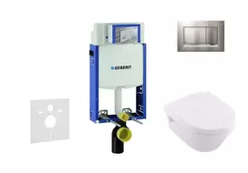 Geberit Kombifix - Pakabinamo unitazo montavimo elementas su SIGMA30 mygtuko mygtuku, matinis chromas / chromas + Villeroy & Boch - Unitazas ir unitazo dangtis, DirectFlush, SoftClose, CeramicPlus 110.302.00.5 NB7