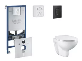 Grohe Rapid SLX - Potinkinių bakelių rinkinys, WC su minkšto uždarymo dangčiu ir nuleidimo mygtuku Even, fantominė juoda SANI11BB5101