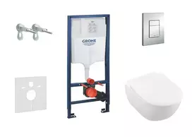 Grohe Rapid SL - potinkinis klozeto komplektas, unitazas su Subway 2.0 dangčiu, DirectFlush, SoftClose, CermaicPlus, Skate Cosmo mygtuko plokštelė, chromas 38528SET-KI