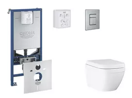Grohe Rapid SLX - Pakabinamo elemento komplektas, WC su švelnaus uždarymo dangčiu ir Skate Cosmopolitan nuleidimo mygtuku, Triple Vortex, šlifuoto nerūdijančio plieno SANI11BB2106