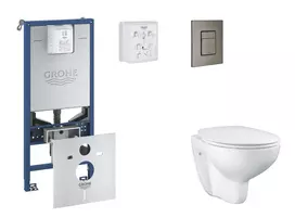 Grohe Rapid SLX - Pakabinamo elemento komplektas, WC su švelnaus uždarymo dangčiu ir Skate Cosmopolitan nuleidimo mygtuku, šlifuoto grafito spalvos SANI11BB5102