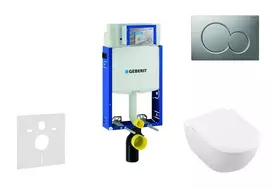 Geberit Kombifix - potinkinis montavimo rinkinys, unitazas su Subway 2.0 dangčiu, DirectFlush, SoftClose, CeramicPlus, Sigma01 nuleidimo mygtuku, matinis chromas 110.302.00.5 NI3