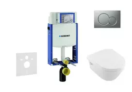 Geberit Kombifix - Pakabinamo unitazo su SIGMA01 nuleidimo mygtuku montavimo elementas, matinis chromas + Villeroy & Boch - Unitazas ir unitazo dangtis, DirectFlush, SoftClose, CeramicPlus 110.302.00.5 NB3