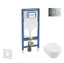 Geberit Duofix - potinkinio elemento komplektas, Villeroy & Boch unitazas ir sėdynė, Sigma01 mygtukai, DirectFlush, SoftClose, CeramicPlus, poliruotas chromas SANI11CK1108
