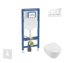 Geberit Duofix - potinkinio elemento komplektas, Villeroy & Boch unitazas ir sėdynė, Sigma30 mygtukai, DirectFlush, SoftClose, CeramicPlus, balta/chromuota SANI11CK3105