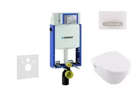 Geberit Kombifix - Pakabinamo tualeto montavimo elementas su SIGMA30 mygtuko mygtuku, baltas / blizgus chromas + Villeroy & Boch - Tualetas ir unitazo dangtis, DirectFlush, SoftClose, CeramicPlus 110.302.00.5 NB8