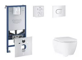 Grohe Rapid SLX - Pakabinamų klozetų elementų rinkinys, WC su minkšto uždarymo dangčiu ir Arena Cosmopolitan nuleidimo mygtuku, Alpine White SANI11BB3116