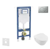 Geberit Duofix - potinkinio elemento komplektas, Villeroy & Boch unitazas ir sėdynė, Sigma01 mygtukai, DirectFlush, SoftClose, CeramicPlus, matinis chromas SANI11CK2109