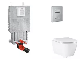 Grohe Uniset - Pakabinamo rėmo, unitazo su švelnaus uždarymo dangčiu ir Skate Cosmopolitan nuleidimo plokštelės komplektas, šlifuoto nerūdijančio plieno SANI15BB2112