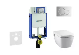 Geberit Kombifix - Pakabinamo tualeto su SIGMA01 nuleidimo mygtuku montavimo elementas, poliruoto chromo spalvos + Tece One - Tualetas su dangčiu, be rėmelio, su SoftClose funkcija 110.302.00.5 NT2