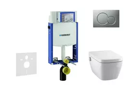 Geberit Kombifix - Pakabinamo tualeto montavimo elementas su SIGMA01 mygtuko mygtuku, matinis chromas + Tece One - Tualetas su dangčiu, be rėmelio, su SoftClose funkcija 110.302.00.5 NT3