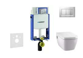 Geberit Kombifix - Pakabinamo tualeto su SIGMA30 mygtuko mygtuku montavimo elementas, matinis chromas / chromas + Tece One - Dušelio tipo tualetas su unitazo sėdyne, be apvado, su SoftClose 110.302.00.5 NT7