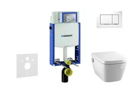 Geberit Kombifix - Pakabinamo unitazo su SIGMA30 mygtuko mygtuku montavimo elementas, baltas / blizgus chromas + Tece One - Apsiuvinėjimo unitazas su unitazo dangčiu, be apvado, SoftClose 110.302.00.5 NT5