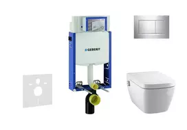 Geberit Kombifix - Pakabinamo tualeto su SIGMA30 mygtuko mygtuku montavimo elementas, poliruoto chromo / matinio chromo spalvos + Tece One - Apsiuvinėjimo unitazas su unitazo sėdyne, be apvado, SoftClose 110.302.00.5 NT6