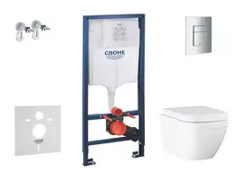 Grohe Solido - potinkinio bakelio, klozeto ir dangčio komplektas Euro Ceramic, SoftClose, Triple Vortex, lygi nuleidimo plokštelė, chromas SANI15BB1105