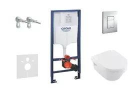 Grohe Rapid SL - Komplektas: Potinkinis rėmas, unitazas ir sėdynė Villeroy & Boch, Skate Cosmopolitan mygtukų mygtukas, chromas 38528SET-KB