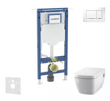 Geberit Duofix potinkinio elemento komplektas, Tece One unitazas ir dangtis, Sigma30 mygtukai, be rėmelio, švelnus uždarymas, baltas/blizgus chromas SANI11CT3105