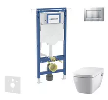 Geberit Duofix - potinkinio elemento komplektas, Tece One unitazas ir dangtis, Sigma30 mygtukai, be rėmelio, švelnus uždarymas, matinis chromas/chromas SANI11CT2101